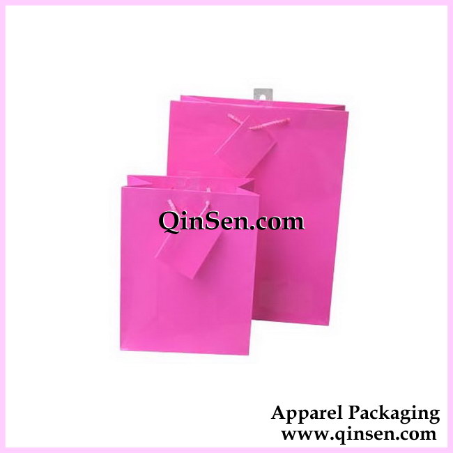 Pink Colored Paper Euro Shopping Bag for Apparel-AB00007
