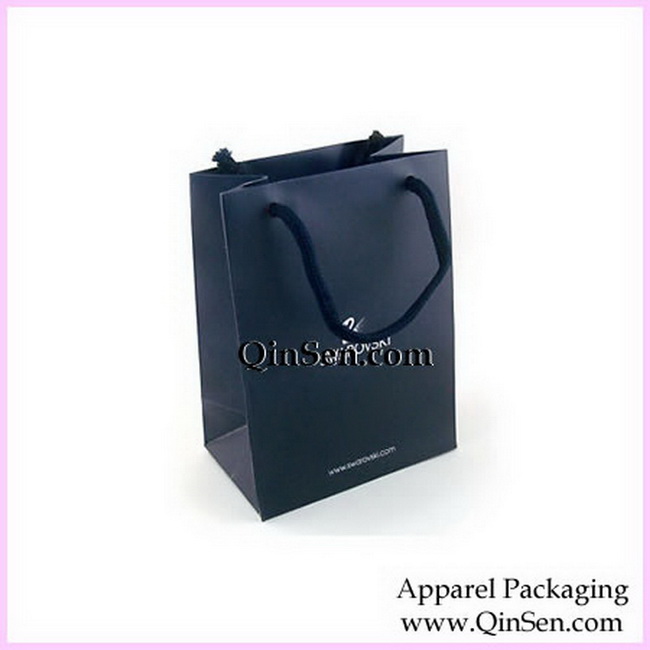 Black color Matte Paper Shopping bag with white trademark-AB00250