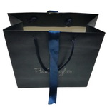 Elegant Branded Paper Bag with Fancy Emboss Logo Design and middle insert ribbon