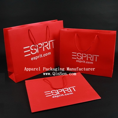 Elegant red color paper Shopping bag with white logo