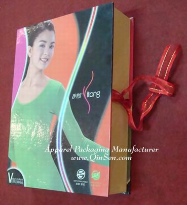 Gloss lamination Customized Book style Box with satin for Underwear