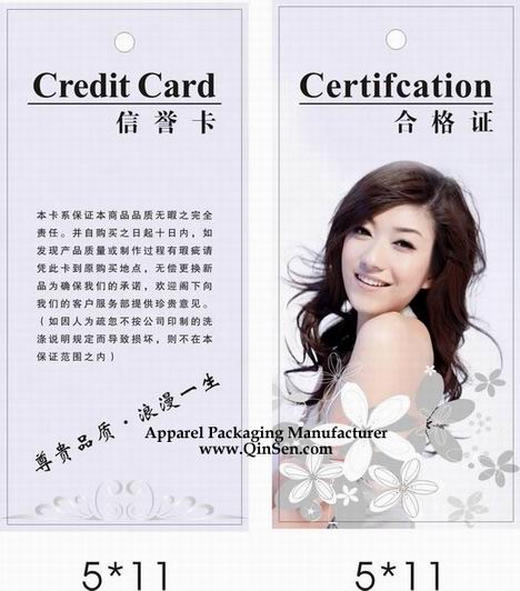 Custom Printing Certification Tag for Apparel/Garment