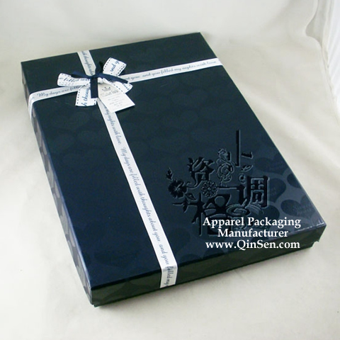 Luxury Apparel Box with UV artwork and ribbon packing