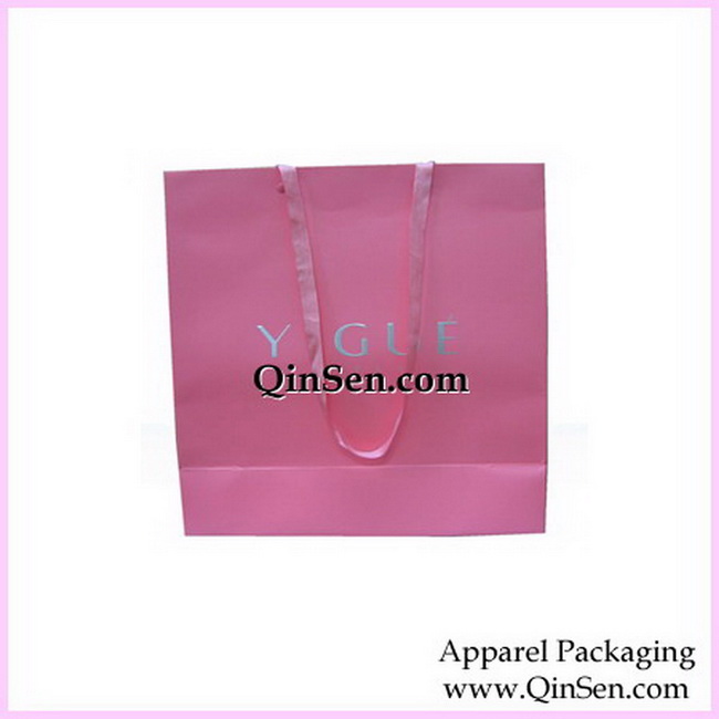 Pink Solid Paper Matte bag with Custom design & Silver Logo-AB00036