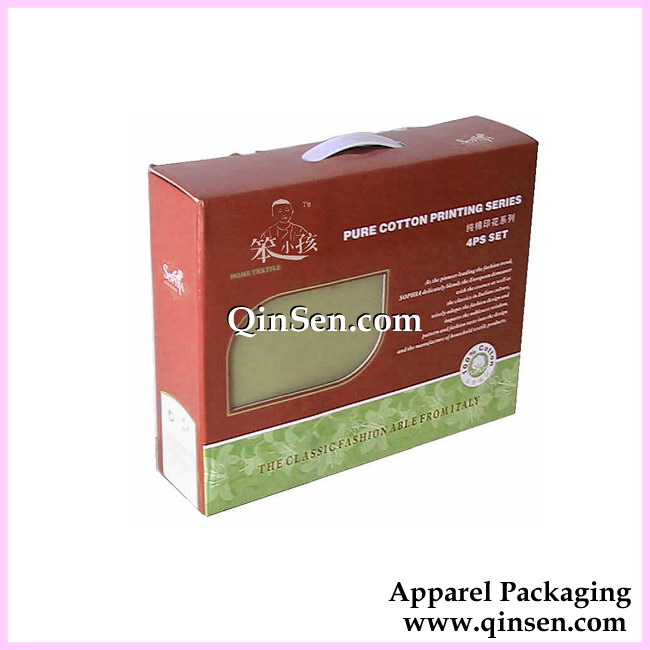 Home Textile Packaing box with plastic Handle and custom window