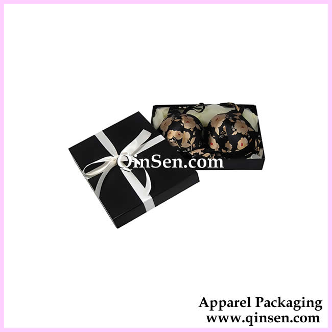 Classic Black Rigid Bra Gift Box with Ribbon with Custom Design