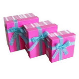 Custom Pink Square Nested Paper Boxes with Ribbon Bow