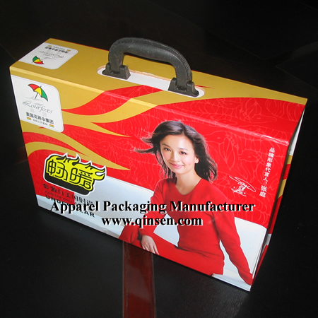 Custom printing apparel box with plastic handle